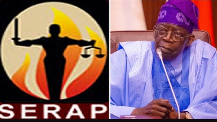 SERAP logo and Tinubu