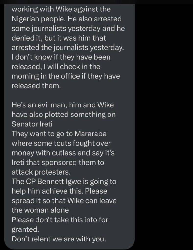 FCT Minister Wike With Police Commissioner Allegedly Plans Mayhem Against Peaceful Protesters, Tags it to Ireti Kingibe