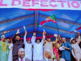 Okowa and others at the defection rally in Delat State.