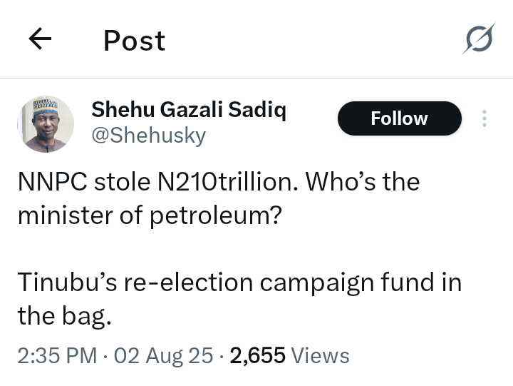 Tinubu’s Re-election Campaign Fund in Bag—Sadiq Links Missing N210 Trillion from NNPC to Tinubu’s Re-election Campaign