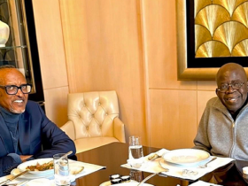 Channels Tv cropped out grok logo on Tinubu and Kagame's AI Generated Picture