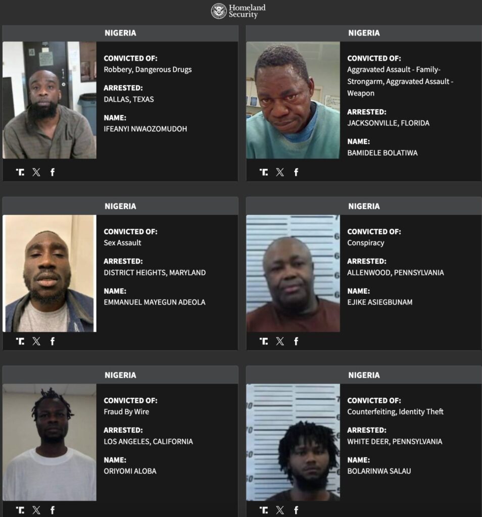US to Deport 79 Nigerians Named Among ‘Worst of the Worst’ Criminal Offenders