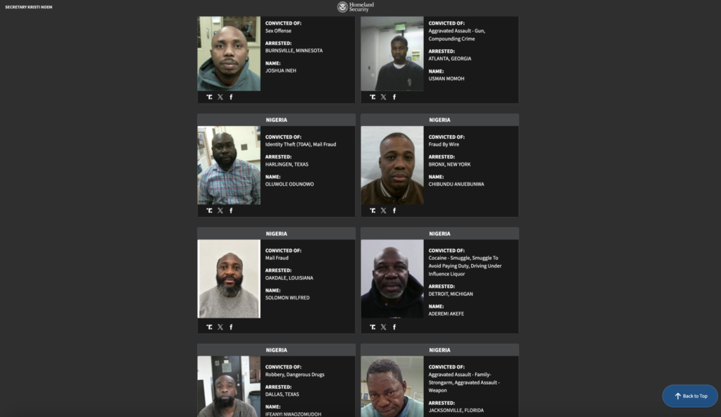 US to Deport 79 Nigerians Named Among ‘Worst of the Worst’ Criminal Offenders